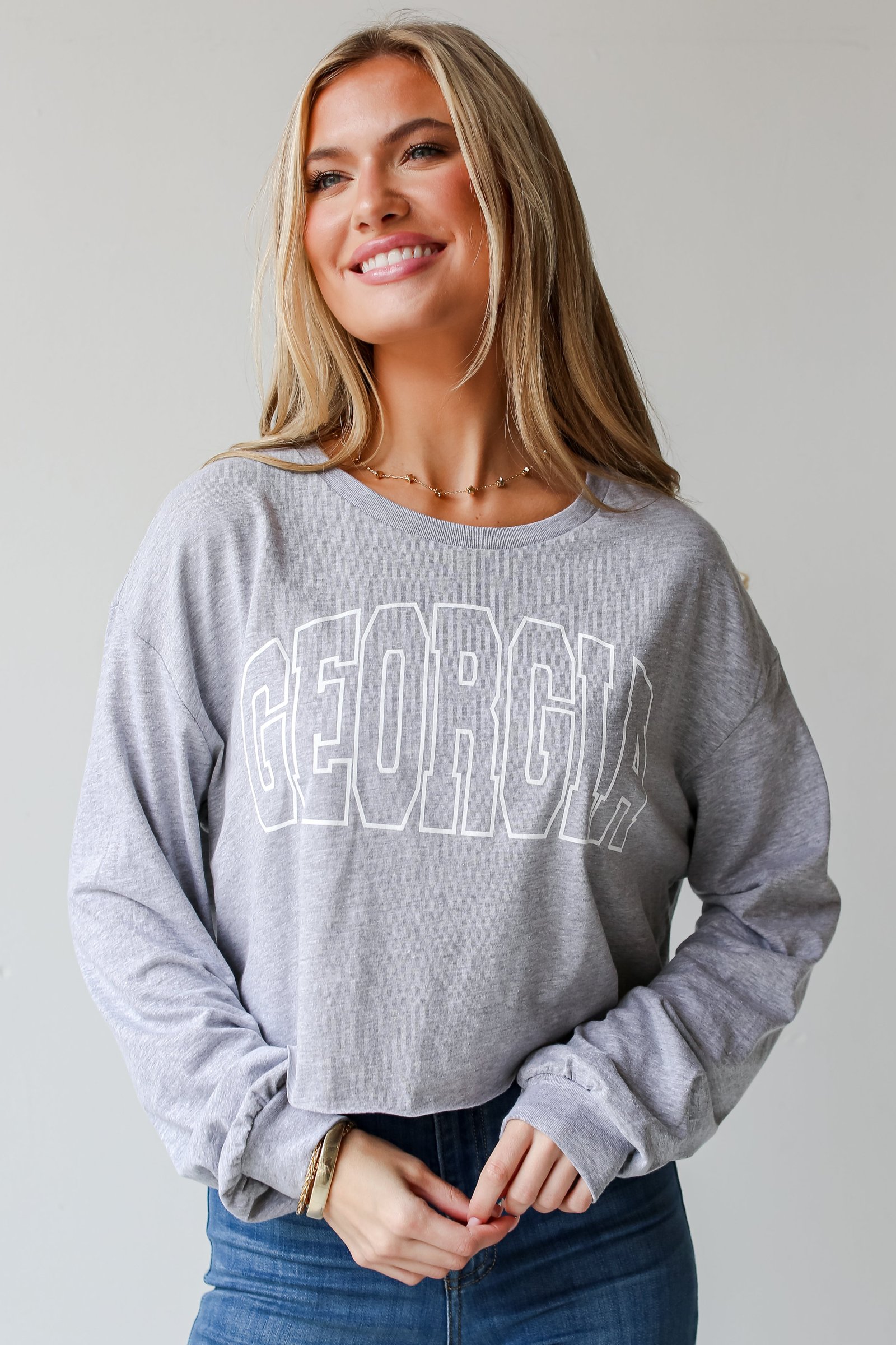 Heather Grey Georgia Cropped Long Sleeve Tee