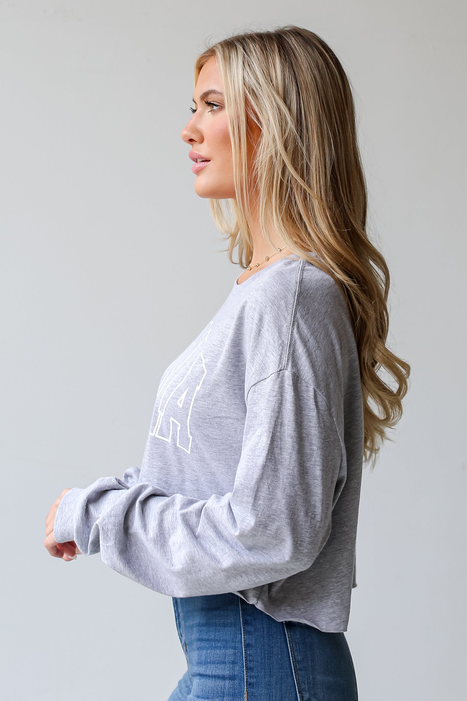 Heather Grey Georgia Cropped Long Sleeve Tee