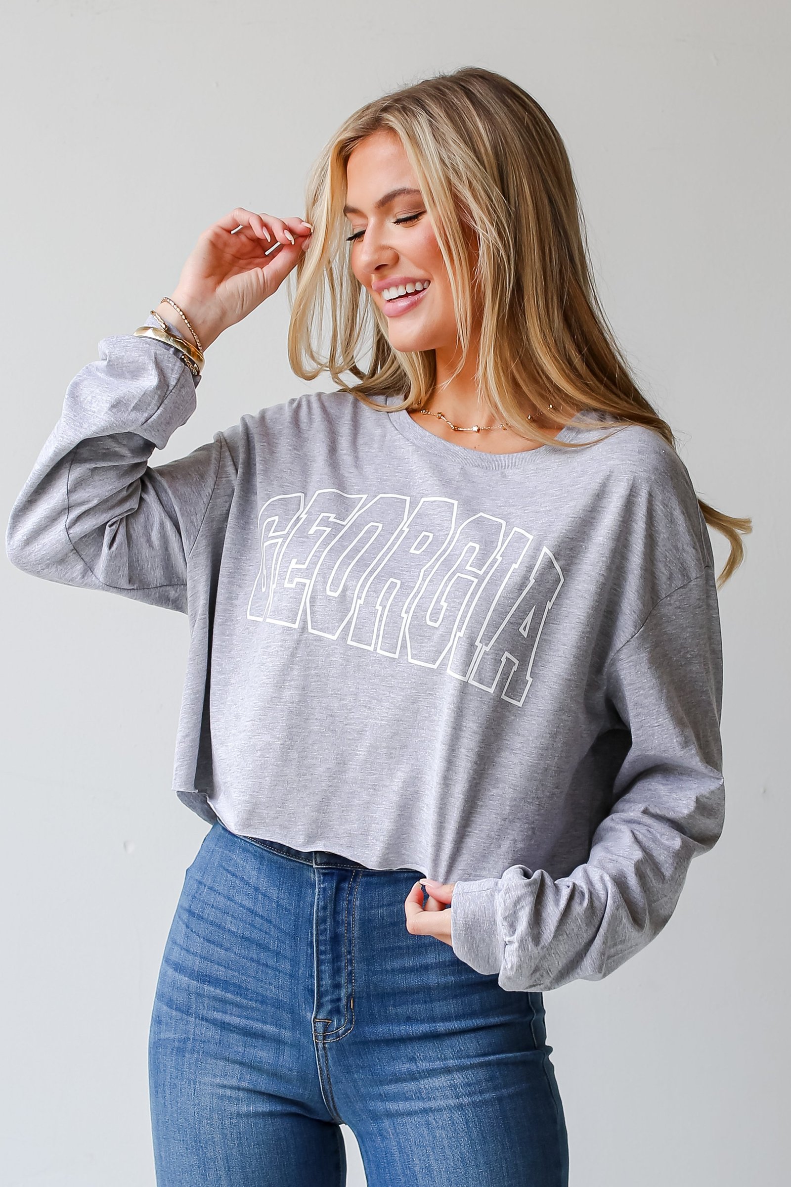 Heather Grey Georgia Cropped Long Sleeve Tee