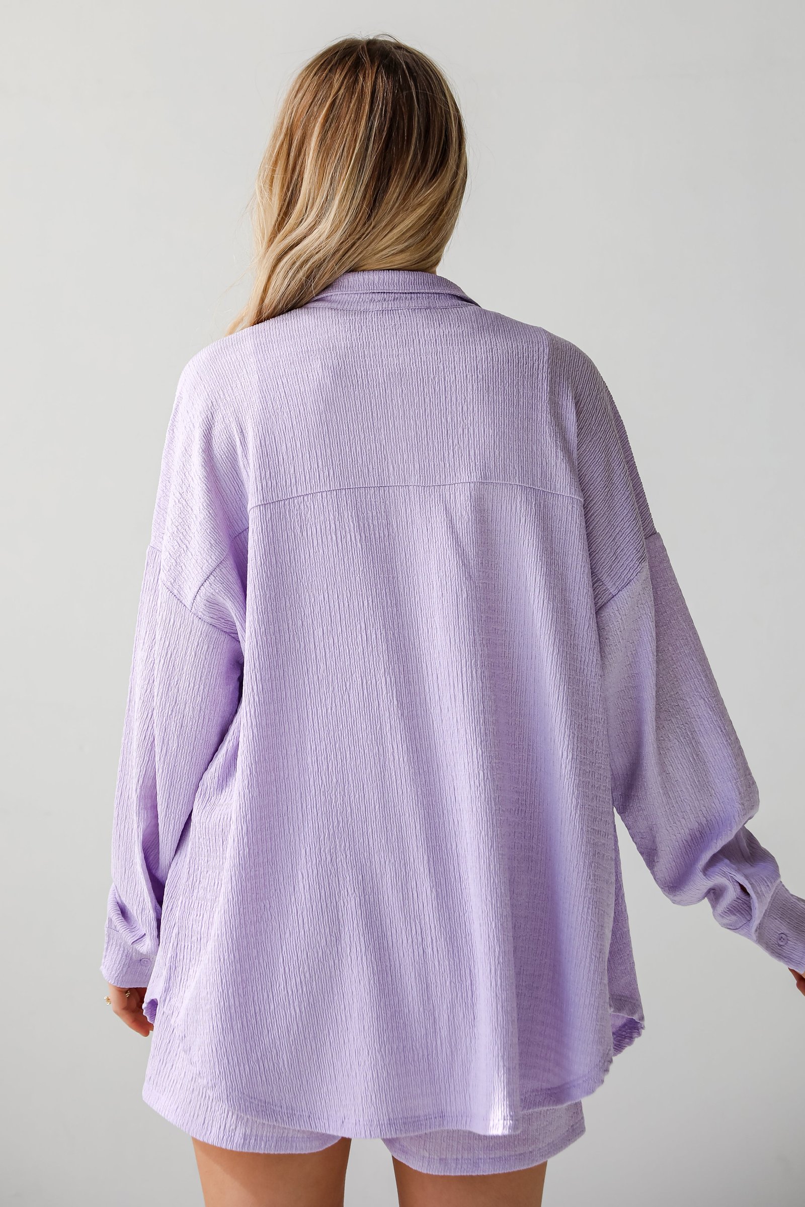 Simply A Vibe Lavender Smocked Button-Up Blouse - DU DEAL