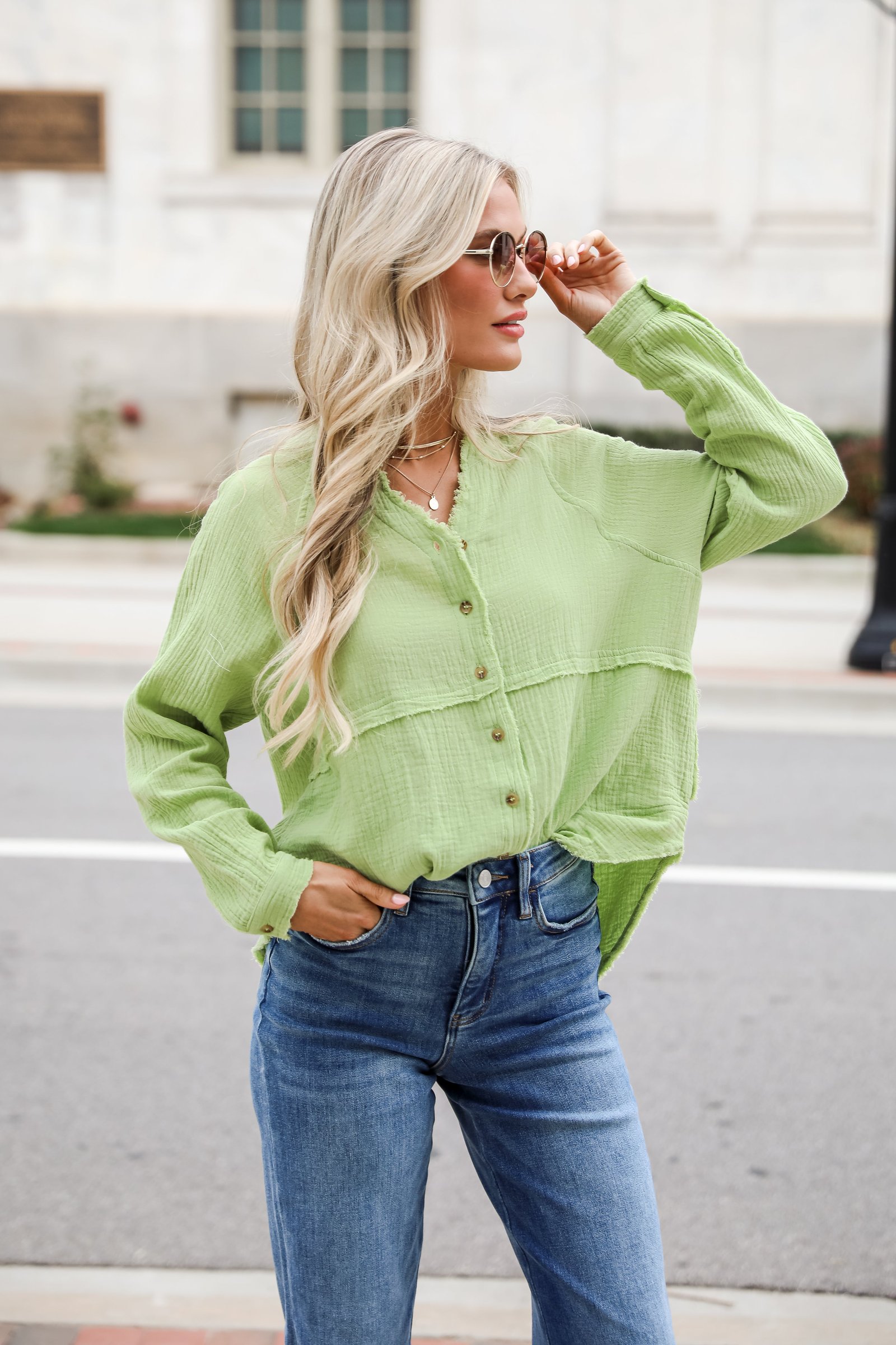 Relaxed Chic Lime Linen Blouse