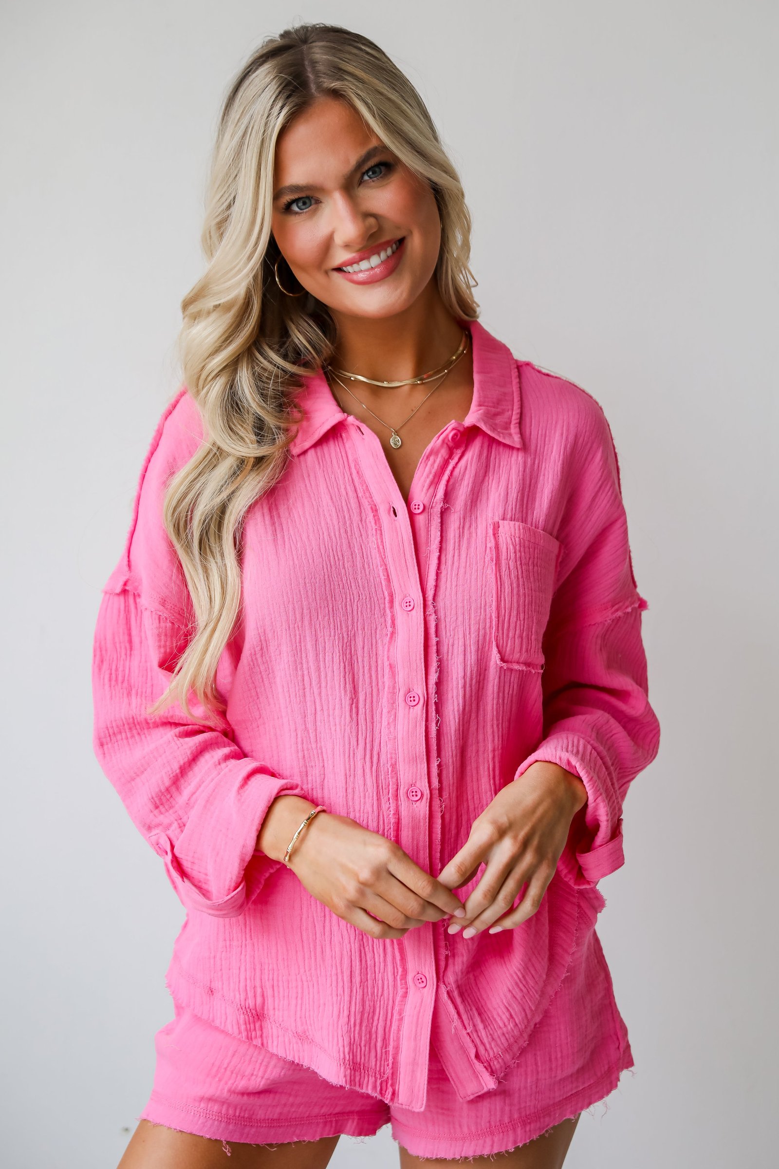 Breezy Getaway Linen Button-Up Blouse - DU DEAL