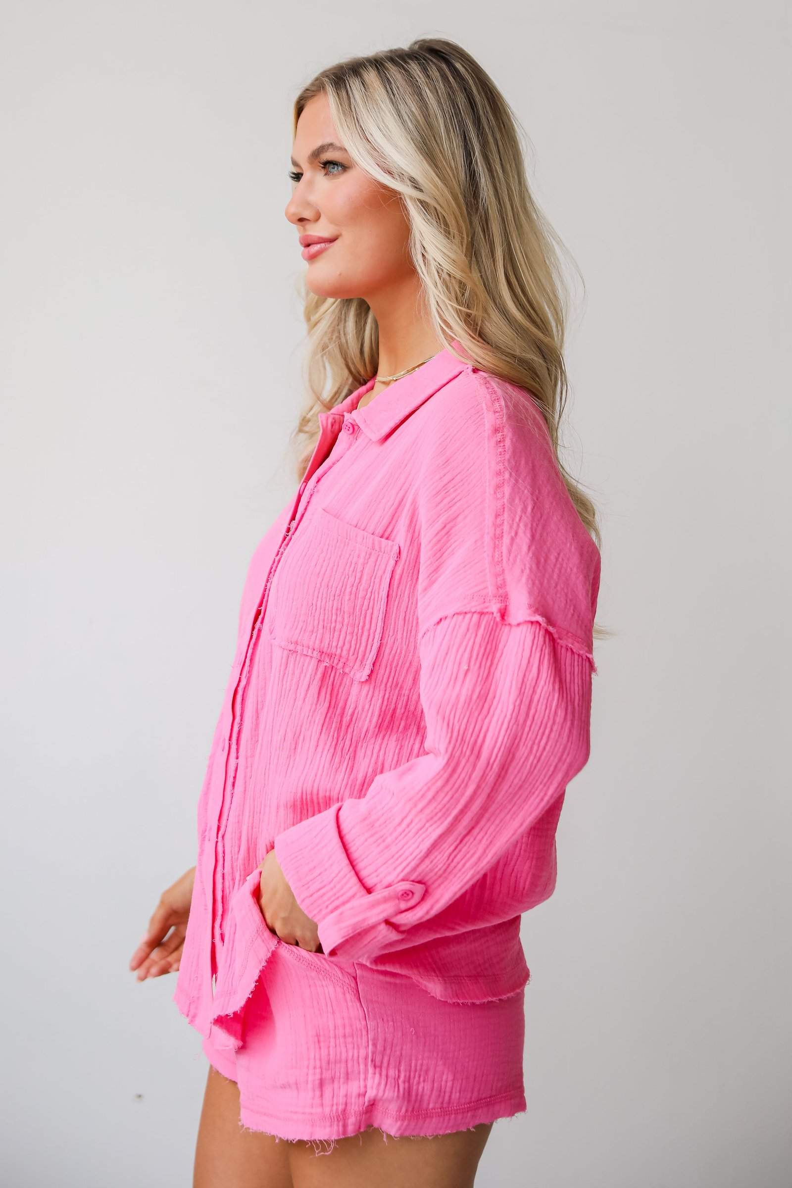 Breezy Getaway Linen Button-Up Blouse - DU DEAL