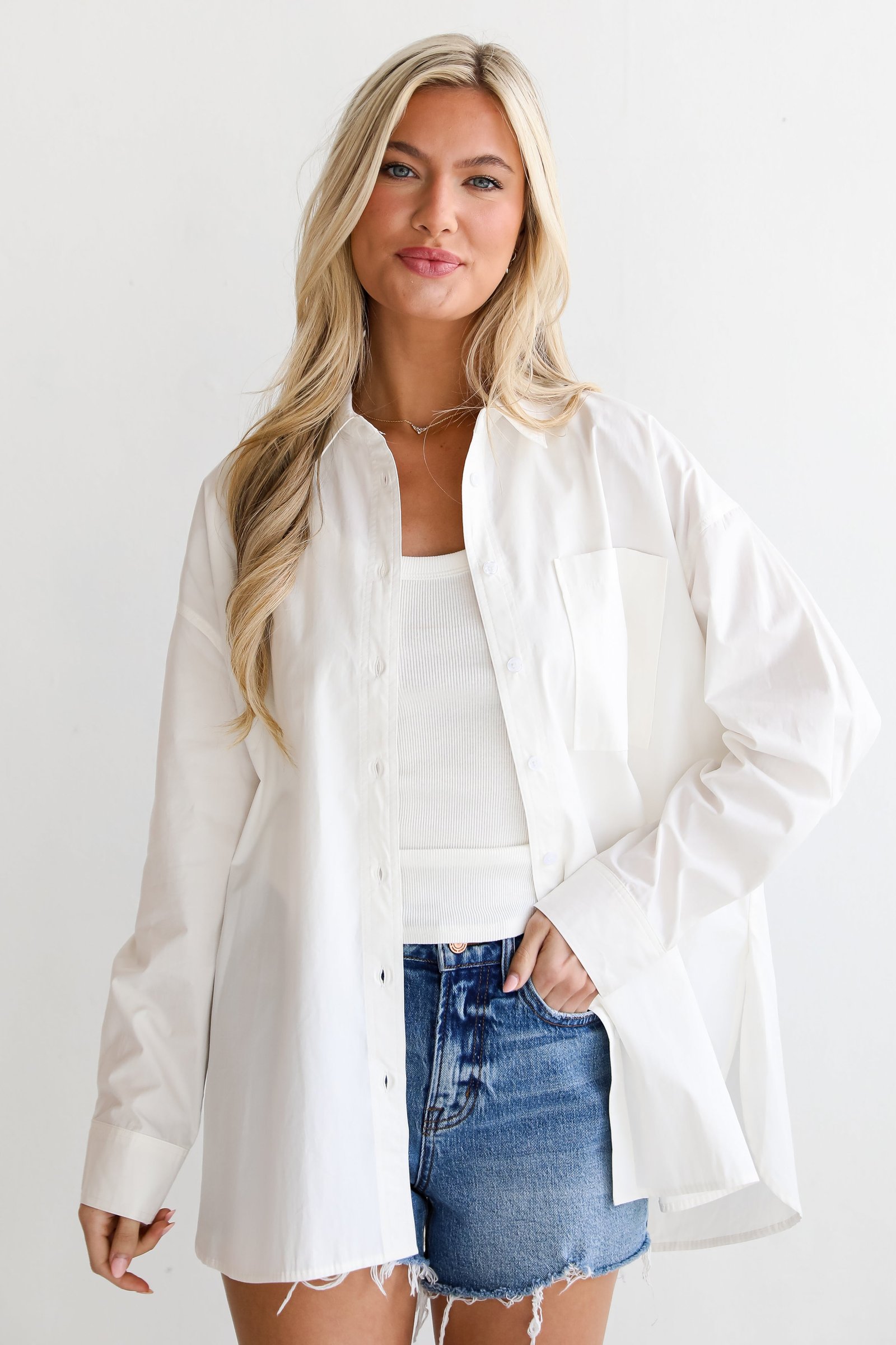 Serena White Button-Up Blouse - DU DEAL